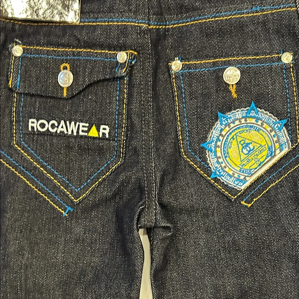 Rocawear Dark Denim Jeans with Yellow and Blue Stitching - Picture 8 of 12